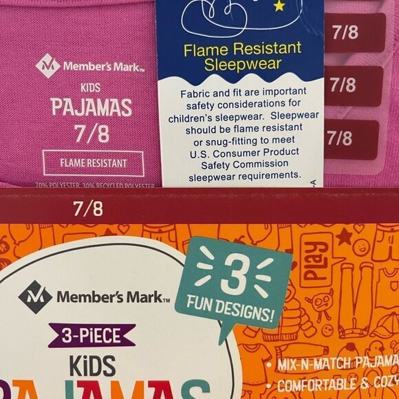 Member’s Mark girl’s pajama 3 piece set incl 1 long slve top, 1 tee,1 pj bottom - Picture 4 of 6